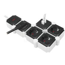 LOGILINK LPS276U - Regleta de 4 vías, CEE 7/3 + 2x USB-A, flexible, 1,5 m