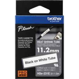 BROTHER P-TOUCH HSE-231E - Tubo termorretráctil, 3:1, 11,2 mm x 1,5 m, blanco/negro