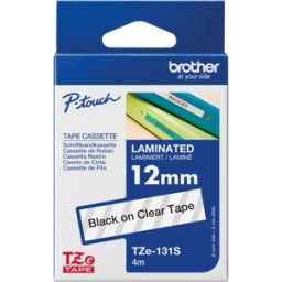 BROTHER P-TOUCH TZE131S - Cinta laminada, negro sobre transparente, 12 mm