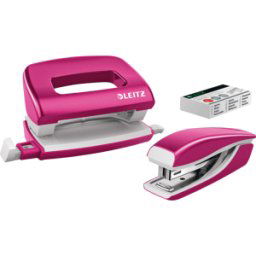 LEITZ 55612023 - Juego de minigrapadora y perforador, Nexxt WOW, rosa
