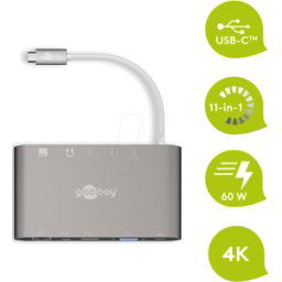 GOOBAY 62113 - Adaptador USB-C multipuerto, VGA, miniDP, HDMI, Ethernet, plata