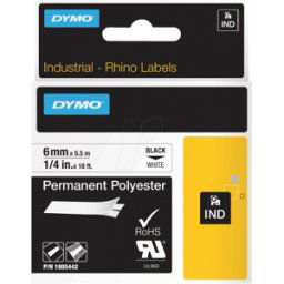 DYMO IND 1805442 - DYMO IND poliéster, 6 mm, negro/blanco