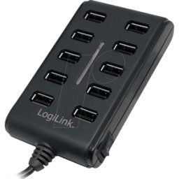 LOGILINK UA0125 - Hub USB 2.0 de 10 puertos, incl. fuente de alimentación d