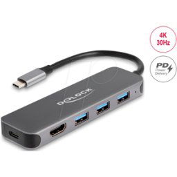 DELOCK 64171 - Hub USB 3,0 Tipo-C, 3x USB-A, 1x HDMI, PD 85 W..