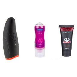 Hugbox Kit De Juguetes Eróticos Pack Hombre: Masturbador Masculino/Lubricante/Crema Retardante