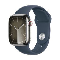 Apple Watch Series 9 GPS + Cellular 41mm Plata Caja de Acero Inoxidable con Correa Deportiva Azul Tempestad S/M