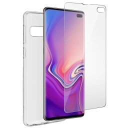 Avizar Funda de Silicona Transparente + Protector Flexible de Látex para Samsung Galaxy S10 Plus