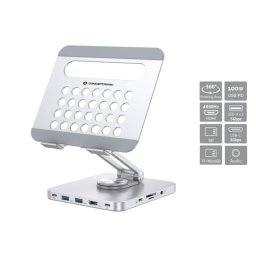 Conceptronic Soporte Docking 8 En 1 USB-C/100W USB PD/HDMI/SD/TF/MicroSD/Audio Base Giratoria 360° Inox