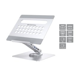 Conceptronic Soporte Portátil Docking USB-C 7 En 1 100W USD PD/HDMI/USB-Ax2/SD/USB-C/TF/Micro SD Base Giratoria 360° Inox