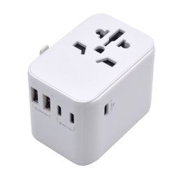 Ewent EW1470 Adaptador de Viaje Universal con 4 Enchufes de Pared + 5 Puertos USB Blanco
