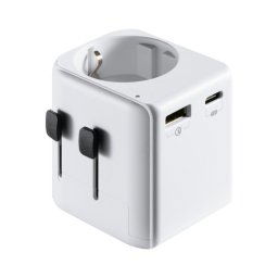 Ewent EW1472 Adaptador de Viaje Universal USA/UK/AUS/China con 1x USB-A y 1x USB-C Blanco