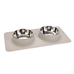 Comedero doble Karlie Diner Set Silikon Dex con base de silicona - 2 x 350 ml, 14 cm de diámetro - Gris claro