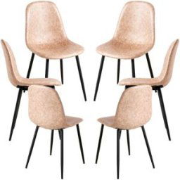 RegalosMiguel Pack 6 Sillas Black Teok Polipiel - Beige Vintage Teok