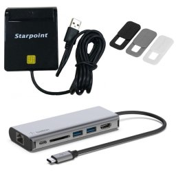 Pack Belkin USB-C Multipuerto 6 en 1 + Lector DNIe + Tapas Webcam Targus Spy Guard