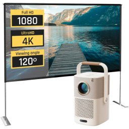 Yaber T2 Plus + iggual Pantalla Exterior Portable 100" 221x124 cm