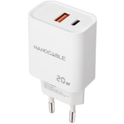 Nanocable 10.10.2007 Cargador de Pared 20W 1xUSB-A QC 1xUSB-C PD Blanco