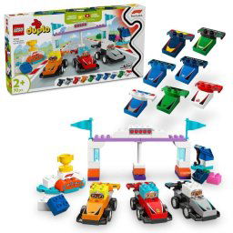 Lego Duplo Coches de Carreras y Pilotos del Equipo de F1, Juguete con Semáforo y Trofeo 2+ Años