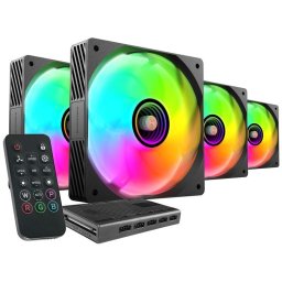 Mars Gaming MF-SI4KIT Kit 4x Ventiladores ARGB 120mm FDB Mando a Distancia y Hub Negro