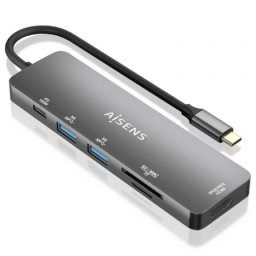 Docking station AISENS ASUC-6P016-GR HDMI 4K/2xUSB-A/SD-microSD/USB-C PD 100W/Aluminio