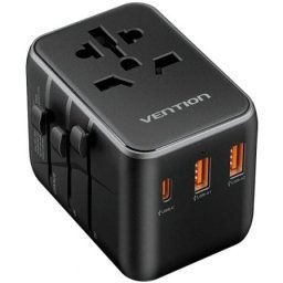 Cargador de Pared Universal Vention FJEB0 USB-C 20W/2xUSB-A 18W 65W Travel Adapter 4 Enchufes