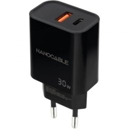 Cargador de Pared Nanocable 10.10.2012 1xUSB 1xUSB Tipo-C 30W Negro