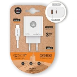 Cargador GaN Tech One Tech PD TEC2273 65W USB-C/USB-A Carga Rápida y Cable 1,2m