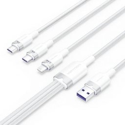 Cable USB Vention CTRWG 2.0 3 en 1 1.5m Blanco 6A PVC Algodón Lightning USB-C MicroUSB