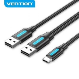 Cable USB Vention CQKBF USB 2.0 Tipo-C a Doble USB Macho 1m 480Mbps Negro