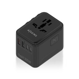 Adaptador Universal de Viaje AISENS GaN 35W 2xUSB-A QC3.0 3xUSB-C PD3.0 Negro