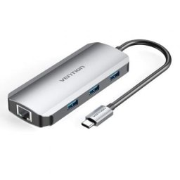 Docking Vention TOHHB USB-C HDMI 3xUSB 4K 100W PD RJ45 Aluminio Gris
