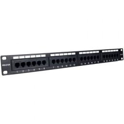 Patch Panel PHASAK PU 2420 24 Puertos Cat.6 1U UTP Dual Rack 19″ Metálico Negro