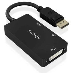 Conversor DisplayPort AISENS A125-0861 DP 1.2 a VGA/DVI/HDMI 4K 15cm Negro