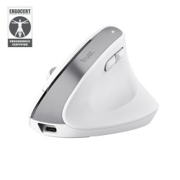 Ratón Trust inalámbrico Bayo+ 2400 DPI multidispositivo vertical recargable blanco