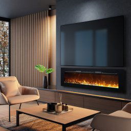 Chimeneas eléctricas de pared ElectricSun PAULA Mediana vidrio negro, de pared, de suelo o empotrable, con sonido, 10 colores, con aplicación, L153xH45x16cm