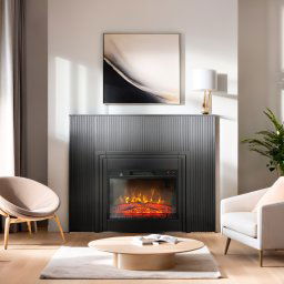 Chimenea eléctrica con MDF alistonado LAMELIA negro mate ElectricSun, con sonido, 3 colores, con aplicación, L120xH102cm