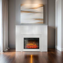 Chimenea eléctrica con MDF alistonado LAMELIA Blanco ElectricSun, con sonido, 3 colores, con aplicación, L120xH102cm