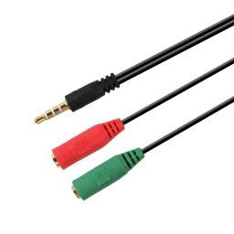 Cable adaptador audio AISENS Jack 3.5mm 4 pines macho a 2x Jack 3.5mm 3 pines hembra, 20 cm, cobre, negro