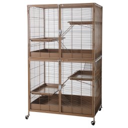 TIAKI jaula para animales pequeños Étagère, caramelo - Set ahorro: Jaula principal + Unidad adicional: 93,5 x 63 x 157,8 cm (L x An x Al)