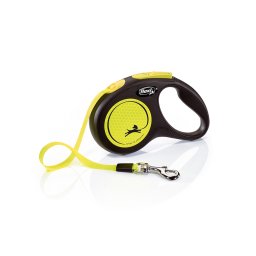 Correa extensible Flexi New Neon con cinta de 5 m - S: hasta 15 kg (cinta)