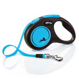 Correa extensible flexi New Neon azul con cinta de 5 m - S: hasta 15 kg