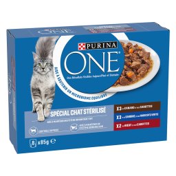 PURINA ONE Cat Sterilized comida húmeda 8 x 85 g - Pato, Vacuno, Sardina