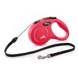 Correa extensible flexi New Classic roja con cordón de 5 m - S: hasta 12 kg