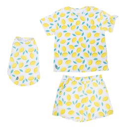 Pijama TIAKI Pet & Parent outfit a juego, limón - Pijama para padres de perros talla M + camiseta a juego para perros S
