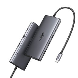 Hub Ugreen 11-en-1 USB-C 3xUSB-C 2xUSB-A HDMI VGA RJ45 SD TF 3.5mm Grey
