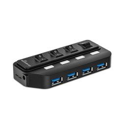 Hub USB 3.0 Mediarange MRCS505 4 Puertos USB 3.0 Alimentado con Adaptador AC Negro