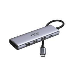 Hub Ugreen 6en1 USB-C Gris Plata HDMI 4K60Hz 2xUSB-A SD TF PD 100W Compacto
