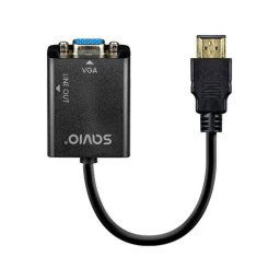 Adaptador HDMI a VGA Savio AK-76 1080p Negro con Audio 3.5mm Plug and Play