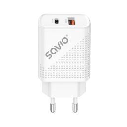 Cargador Savio LA-05 DUAL 18W Blanco USB 3.0 Power Delivery Smartphones/Tabletas