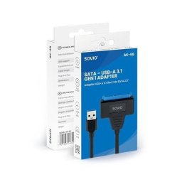 Adaptador USB-A 3.1 Savio K-68 a SATA 2.5" 5Gbps Plug & Play 25cm Negro