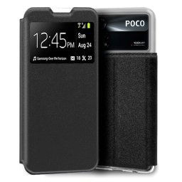 Cool Funda Flip Cover Liso Negro para Xiaomi Poco X4 Pro 5G